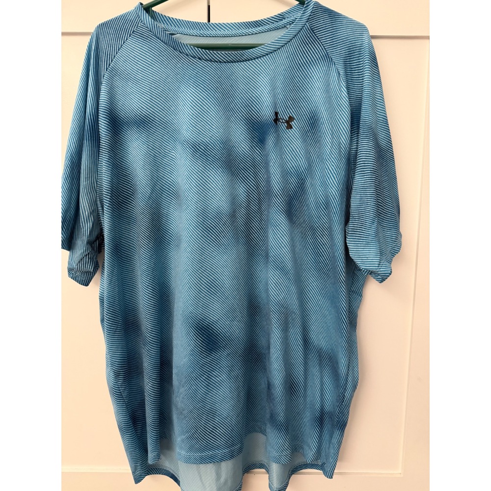 Under Armour Mens 3XL Tech Tee Blue Wave Print Loose Fit Performance Shirt